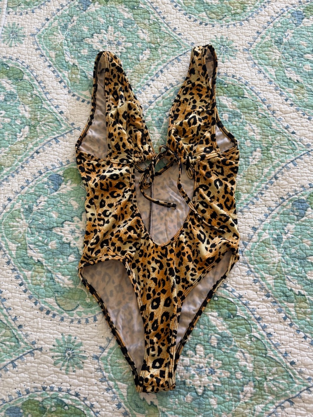 SHEIN Leopard Print One-Piece Swimsuit - Yellow, Black